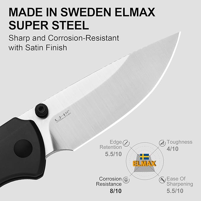 Kizer T1 BD EDC Pocket Knife 3.2 Elmax Steel Drop Point Folding Knives with Aluminum Handle Thumb Stud Opener Button Liner Lock Folding Knife with Satin Finish for Camping Hiking Ki3490.2BDA1