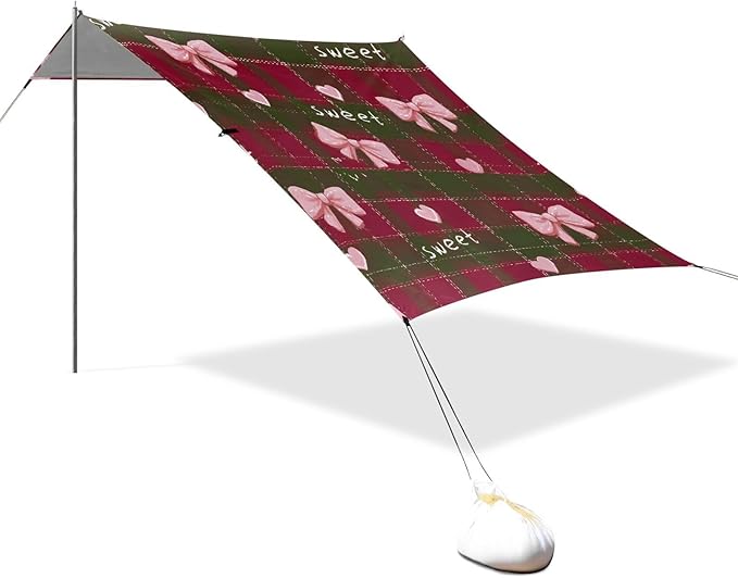 ALAZA Grid Background Bow Pattern Beach Tent Sun Shelter Portable Canopy Sunshade for Outdoor Camping Picnics Backyard Fun 10x9 ft