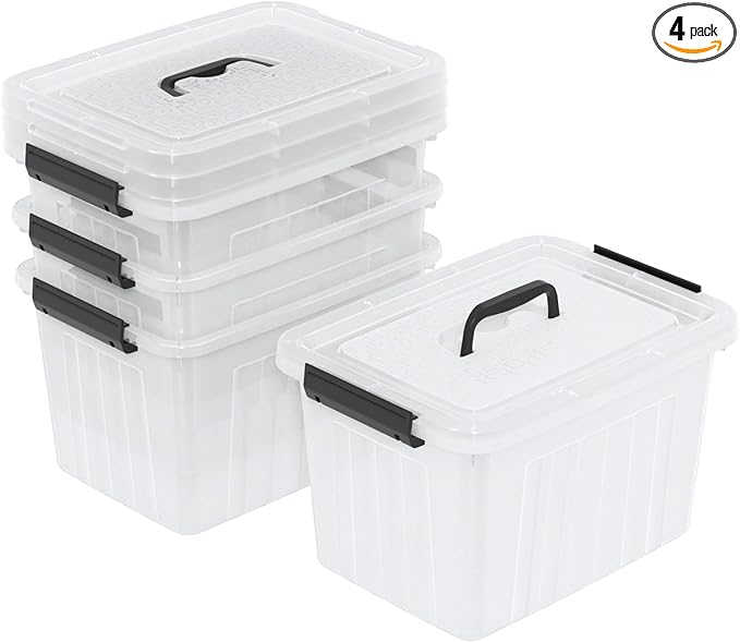 22 L Clear Storage Box/Bins with Handles Plastic Container with Latches Lid 4 Pack