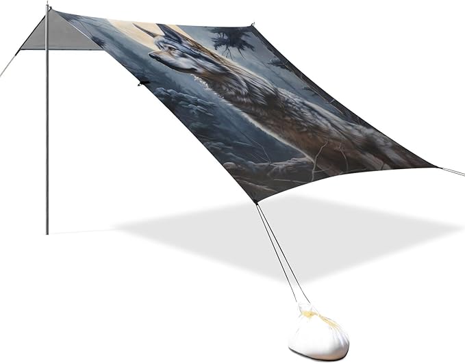 ALAZA Wolf Moon Night Forest Beach Tent Sun Shelter Portable Canopy Sunshade for Outdoor Camping Picnics Backyard Fun 10x9 ft