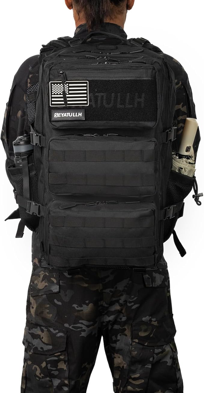 55L Military Tactical Backpack - Bug Out Bag with MOLLE System for Hiking(Black)