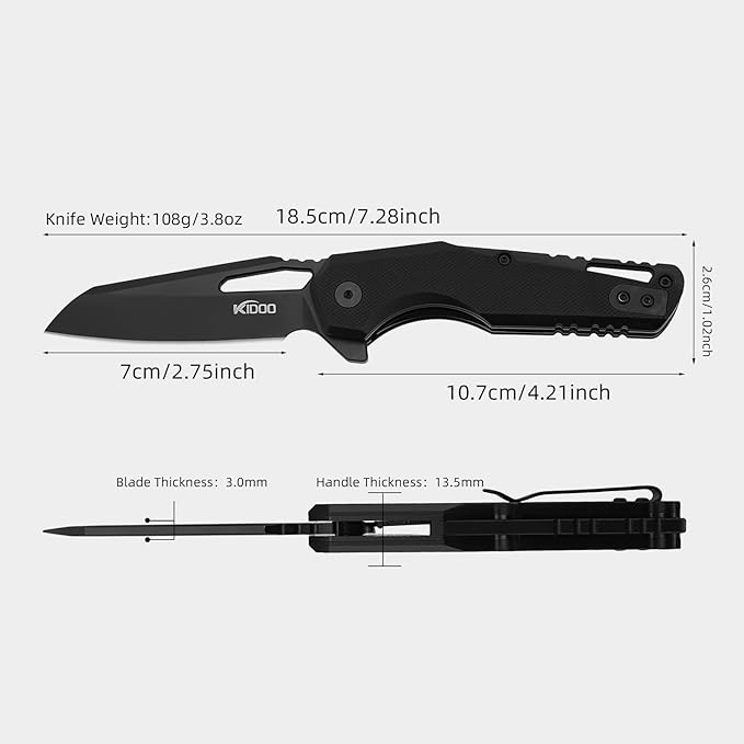 KIDOO Folding Pocket Knife 2.83 5CR15 Stainless Steel Blade G10Handle with Clip - EDC Knife for Hunting Camping Hiking Tactical Survival Present for Men Dad Women (Drop Point)