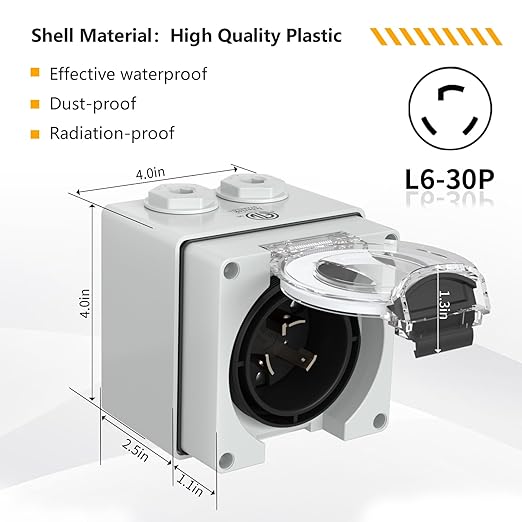 STARELO 30 Amp NEMA L6-30P Generator Power Inlet Box250 VoltOutdoor dustproof and Weatherproof for generators Welding Machines etc.ETL Listed.(NEMA L6-30P Box)