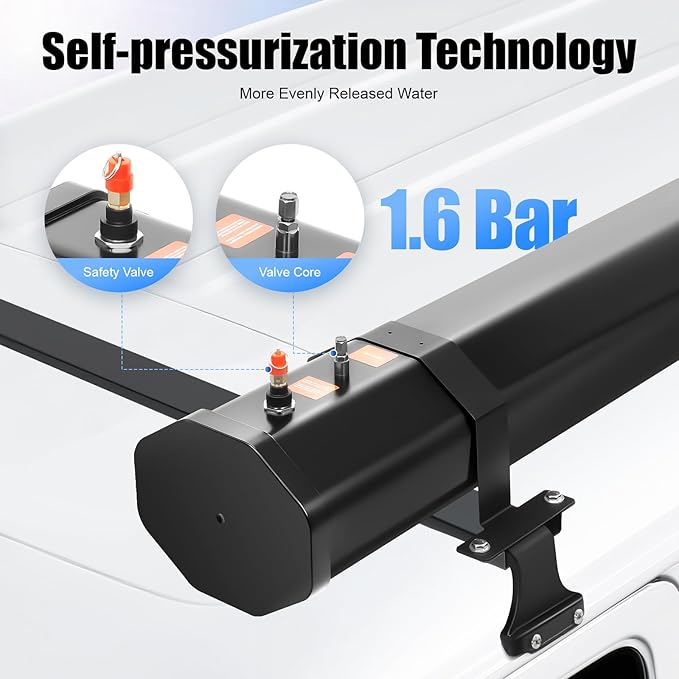 Portable Car Camping Shower Pressurized Water Tank 7.93 Gallon Roof Rack Mount Road Shower Outdoor Roof Rack Water Tank with 5.58ft Water Hose &amp Shower Head for Trucks Off Road RV SUV