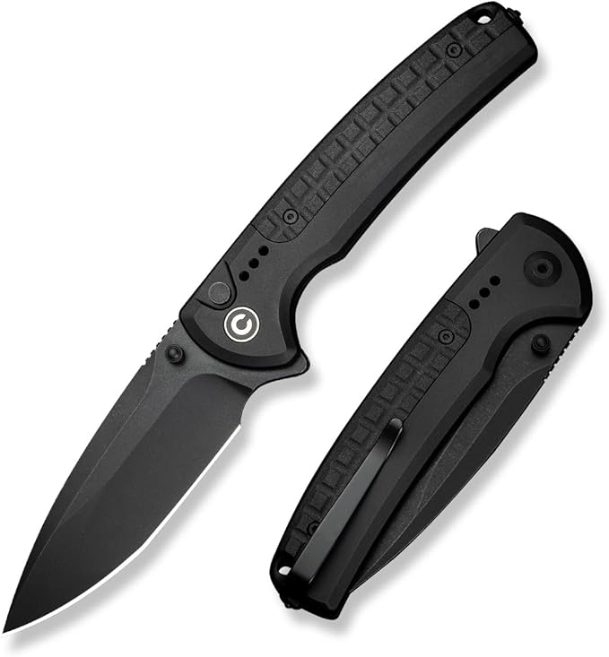 CIVIVI Folding Pocket Knife Sentinel Strike II Utility Knife with Glass Breaker 3.7 Nitro-V Blade Aluminum Handle EDC Knife for Outdoor Survival Hunting Hiking Camping C22025D-1 Black