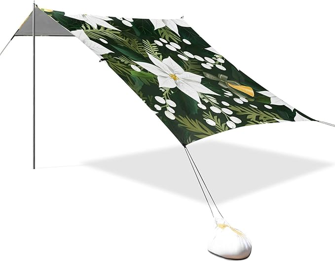 Beach Canopy with Windproof Ropes &amp Sandbags Beach Tent Sun Shade Sun Shelter for Camping Trips Fishing Backyard Fun or Picnics Flowers