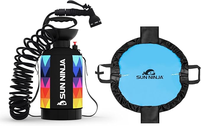SUN NINJA Portable Shower Bundle with Wetsuit Changing Mat Outdoor Cleaning Kit Versatile for Beach Camping Boat
