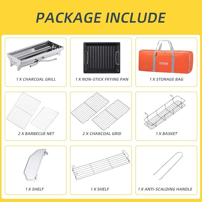 Portable Charcoal GrillOutdoor BBQ Grill for Christmas Picnic Thanksgiving Family Gathering and Backyard BarbecueWith Storage Bag &amp Non-Stick Frying Pan