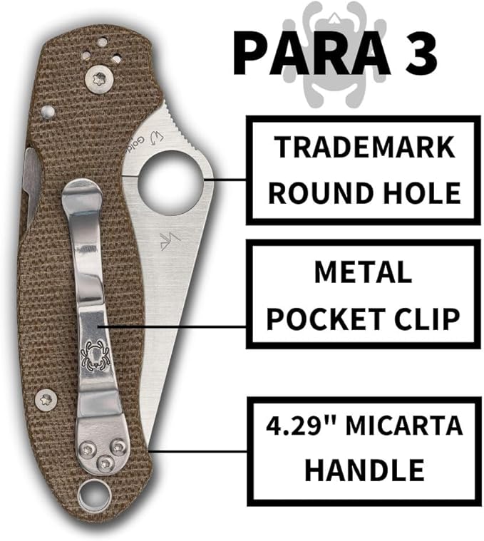 Spyderco Para 3 Lightweight Signature Knife with 2.58 Stainless Steel Blade and Durable FRN Handle - PlainEdge - C223
