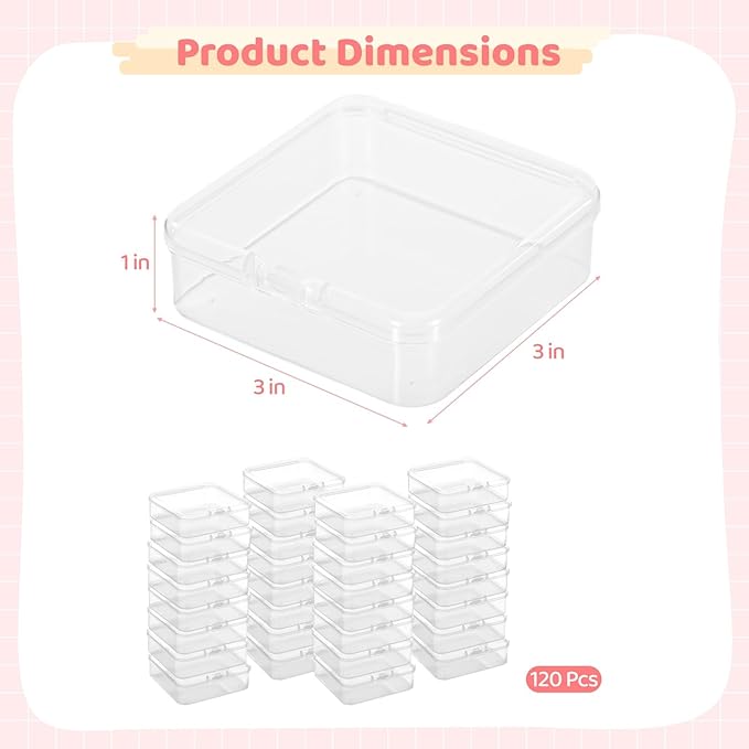 yeesport 120 Pcs Plastic Bead Storage Containers 3×3×1 Small Storage Boxes Clear Square Containers with Hinged Lids Mini Organizer Cases for Jewelry Crafts Small Items Parts