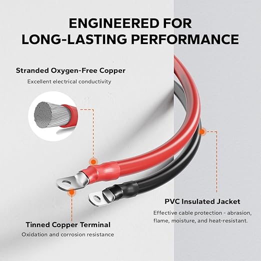 Litime 4AWG Battery Cables Set 1.5FT 4 Gauge Wire with M8 Lugs(Both end) for Battery Banks Inverters MPPT DC-DC System Oxygen-Free Copper Wire for RVs Boats Golf Carts Solar Systems (Pack of 2)