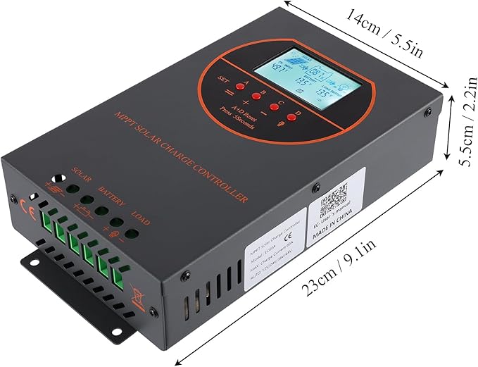 60A MPPT Solar Charge Controller 12V/24V/36V/48V Auto Max 160V PV Input 3000W Max Power Regulator w/ LCD Display Works with AGM Gel Flooded Lithium Batteries