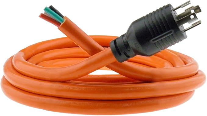 Nema L14-30 Generator Power Cord 4 Wire 10 Gauge 125/250v 30 Amp 7500 watts (15 Feet Whip) Orange