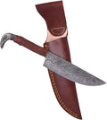 Odin's Raven Viking-styled Knife 10.3 - Hand Forged 6.5 Carbon Steel Blade Raven's Head Hilt and Leather Sheath - Unique Medieval Seax Style - Norse Knife for Hunting &amp Camping (Raven on Blade)