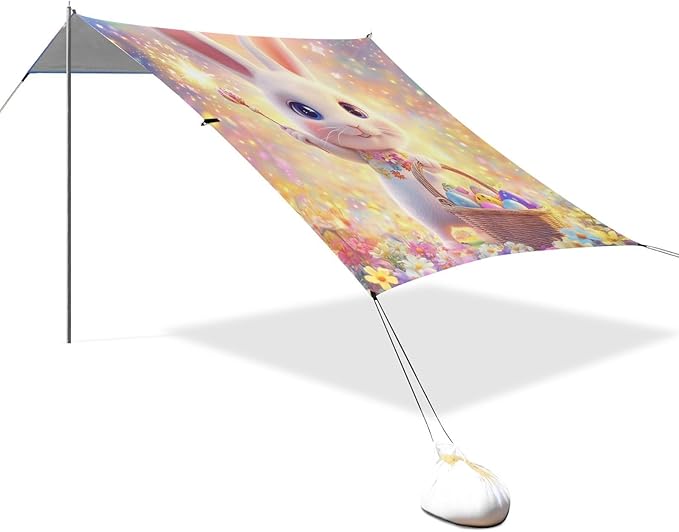 Easter Magical Bunny Beach Cabana UPF50+ Water-Resistant Sun Shelter with Sandbags Sand Shovel Poles for Backyard and Camping