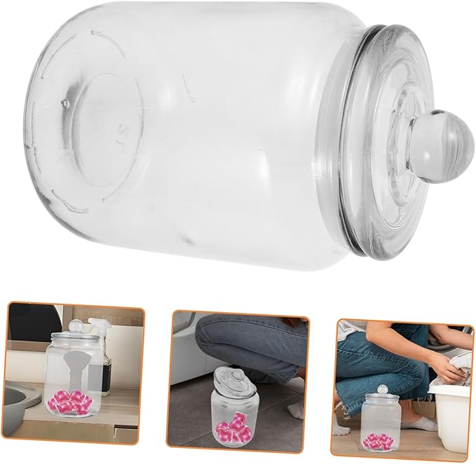 Glass Laundry Bead Storage Jar Airtight Container for Laundry Organization Glass Holder Lid for Powders and Household Items Stylish and Functional Design