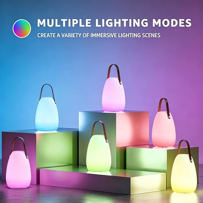 uuffoo Rechargeable Portable Table Lamp Cordless RGB Lantern with Remote Decorative LED Night Light IP44 Waterproof Indoor Outdoor Lamp for Bedroom Patio Garden Wedding Party