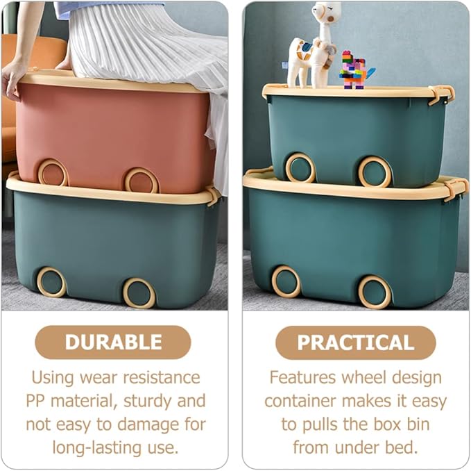 LIFKOME Stackable Toy Storage Box with Wheels Rolling Storage Box with Snap Lid Handle&amp Latches Wheeled Storage Durable and Reusable Storage Bins with Latching Lids