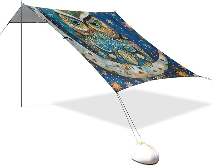 ALAZA Boho Owl Star Moon Beach Tent Sun Shelter Portable Canopy Sunshade for Outdoor Camping Picnics Backyard Fun 10x9 ft