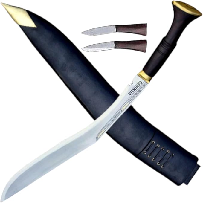 Gurkha Sirupate Kukri Knife 29 -IN Historic Full Tang Khukuri Leather Sheath with 2 Small Knives - Handmade In Nepal