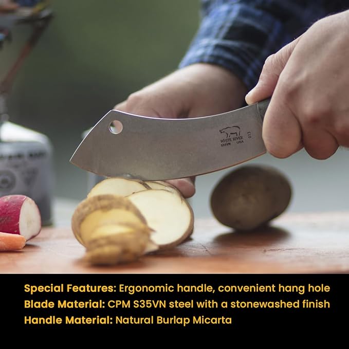 White River Knives Camp Cleaver Natural Burlap Micarta Handle