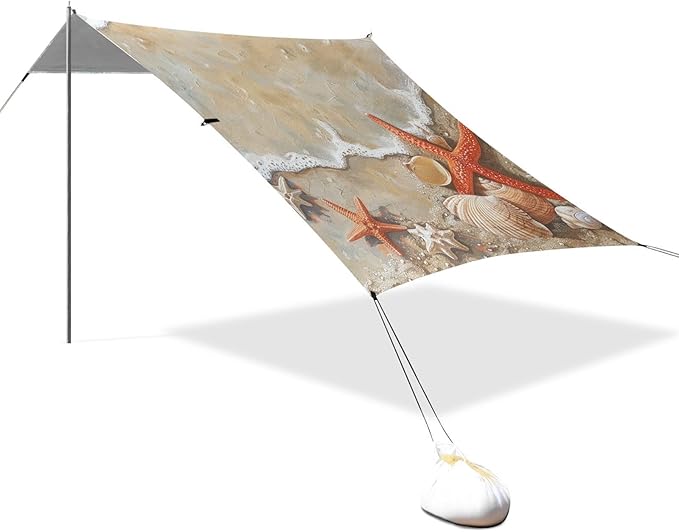 ALAZA Summer Sandy Beach Shells and Starfish Beach Tent Sun Shelter Portable Canopy Sunshade for Outdoor Camping Picnics Backyard Fun 10x9 ft