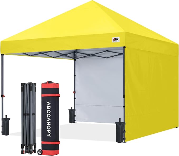ABCCANOPY Easy Pop up Canopy Tent with 2 Sidewalls for Outdoor Sun Blocking or Rain Protection10x10 Yellow