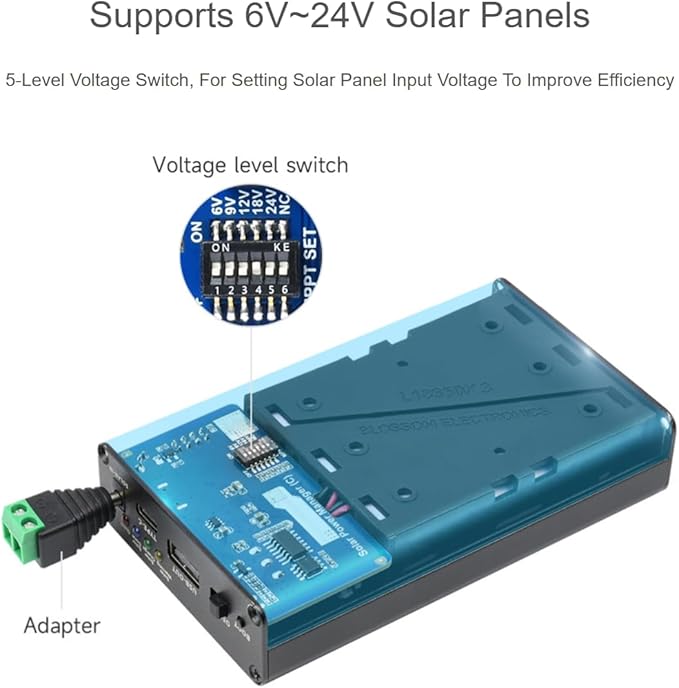 TUOPUONE Solar Power Manager (C) Compatible with General 6V-24V Solar Panels Supports 3X 18650 Batteries Multi Protection Circuits