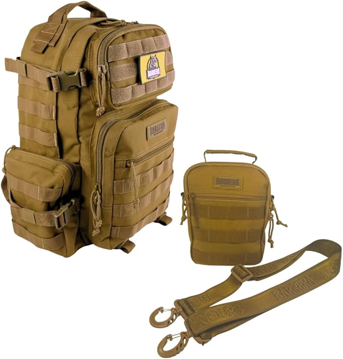 Tactical Backpack 25L + EDC Sling Bag Set- Military MOLLE Assault Pack with Crossbody Chest Bag Compact Tactical Daypack for Hiking Camping Travel &amp Bug Out Gear (Coyote Brown)