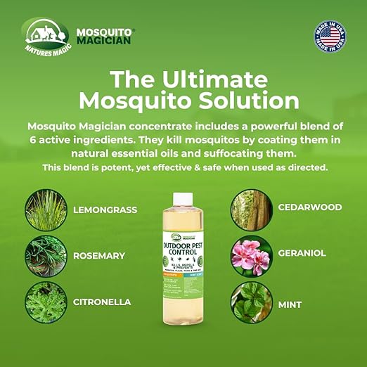 Mosquito Magician Liquid Concentrate - Kills Mosquitoes Fleas &amp Fire Ants Use with Pump or Backpack Sprayers Foggers or Automatic Misting Machines Ideal for Yards Lawns Patios 16 OZ - Min