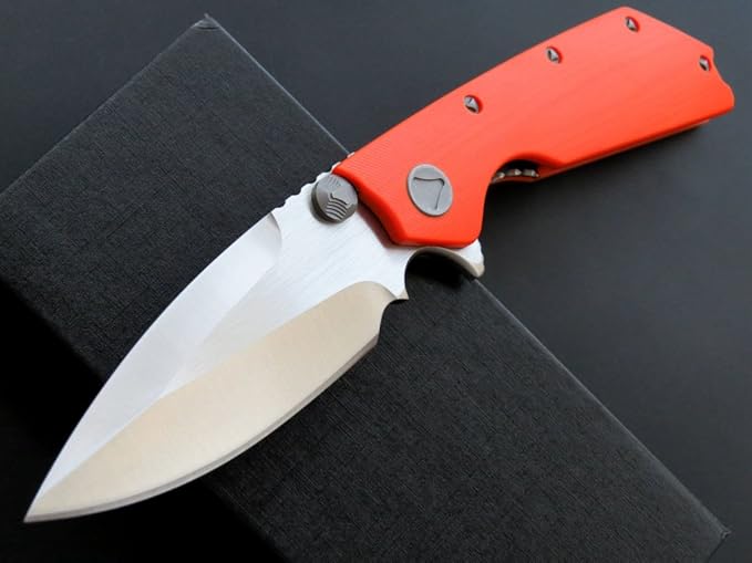 Eafengrow EF335 Folding Knives D2 Blade and G10 Handle5 inch Closed EDC Pocket Folding Knife with Clip (orange)