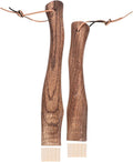 VILLCASE 2pcs Short Curved Solid Wooden Handles for Hatchet and Axe Replacement with Hanging Hole 26cm and 33cm Options Includes Wood Shim and Leather Strap for Camping and Wood Splitting