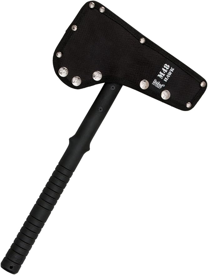 M48 Rainbow Tactical Tomahawk with Nylon Blade Cover - Cast Stainless Steel Head Upswept Blade Back Spike Iridescent Finish Fiberglass Nylon Reinforced Handle Perfect for Breaching - Length 15