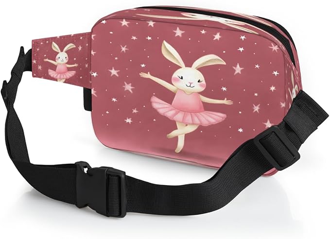 Rabbit Ballet Waterproof Fanny Pack for Women Men Adjustable Waist Bag with Double Zipper Pockets Lightweight Square Hip Pack for Running Travel Hiking Workout Cycling