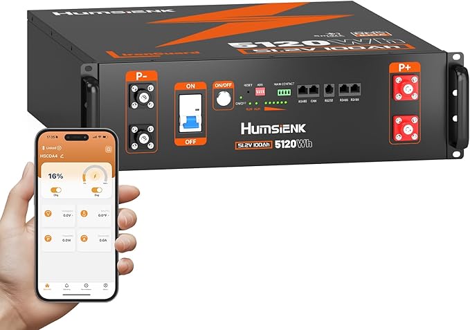 HumsiENK 48V 100Ah LiFePO4 Lithium Battery Bluetooth | UL1973 Tested | 3U Server Rack with Active Balancing &amp BYD Cells Max 5120Wh &amp 100A BMS for Off-Grid Solar System Backup Home Energy St