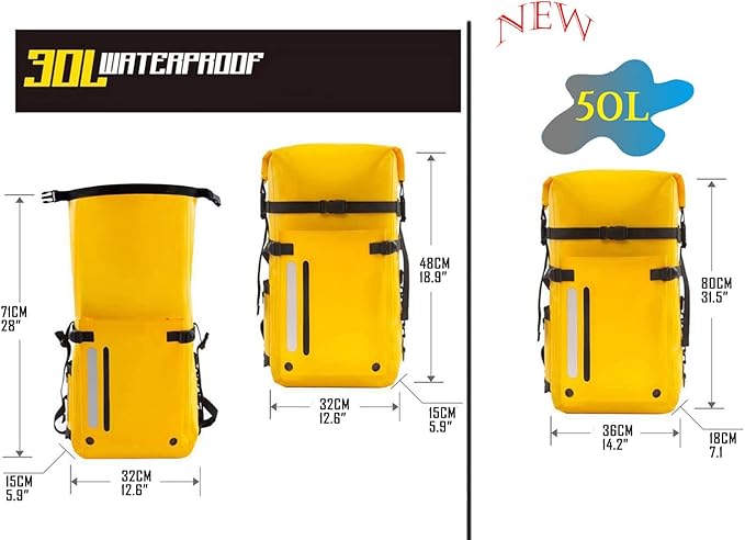 Waterproof Backpack 30L/50L Roll Top Sack Keeps Gear Dry for Travel Work OutdoorsBoating Hiking ExplorerFloating (Yellow30L)