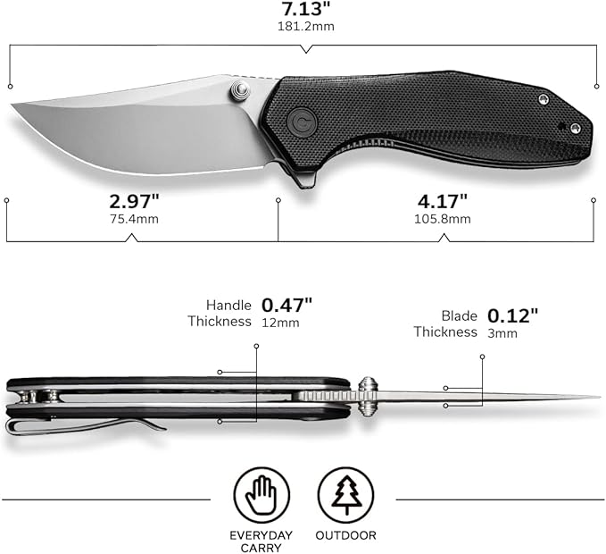 CIVIVI ODD 22 Pocket Knife for EDC Tuffknives 2.97 inch 14C28N Blade G10 Handle with Thumb Stud and Reversible Pocket Clip Folding Knife for Utility Hiking Camping Fishing Work Outdoor C21032-1
