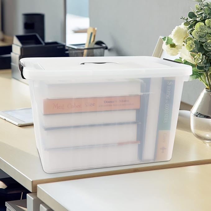 20 L Plastic Storage Bins with Latching Lids Stackable Storage Containers for Garage Closet Kitchen 4 Packs