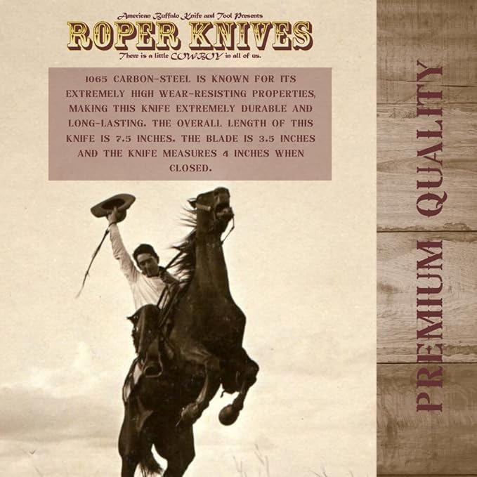 Roper Knives Tobacco Stockman Knife - 3 1065 Carbon Blades - Compact Durable Strong - Clip Spey and Sheepsfoot