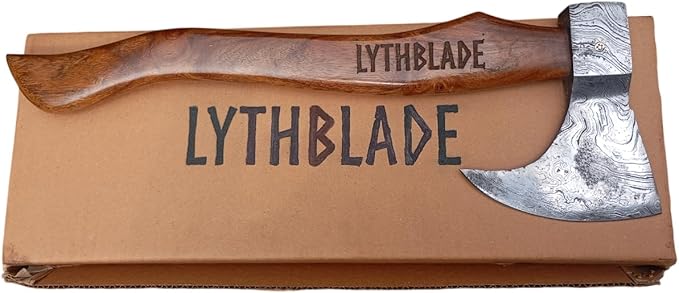 LYTHBLADE Handmade Damascuss Steel Axe Gift Forged Damascus Steel Vintage Axe with Rose Wood Shaft Viking Bearded Camping Axe