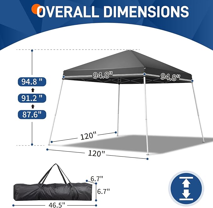 10' X 10' Beach Tent Sun Shelter Beach Canopy Foldable Adjustable Outdoor Waterproof Sun Protection Shelter with Slant Legs Backpack Portable Shelter for Camping Party Yard and Beach Events