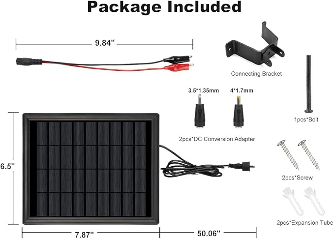 6V Solar Panel for Deer Feeder4.5W High Efficiency Solar Panels Outdoor Waterproof IP65Wall Mounted Kit and Alligator Clips Tracking Cameras Fish Feeders 6V Rechargeable Battery