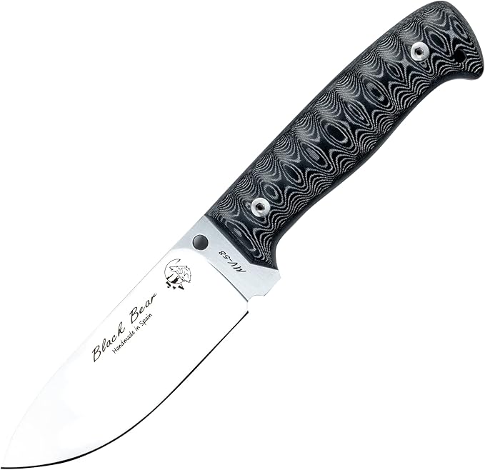 J&ampV Black Bear – Survival Knife for Camping Bushcraft Field Hunting Fishing Blade 11 cm Stainless Steel MOVA-58 Leather Sheath Made in Spain