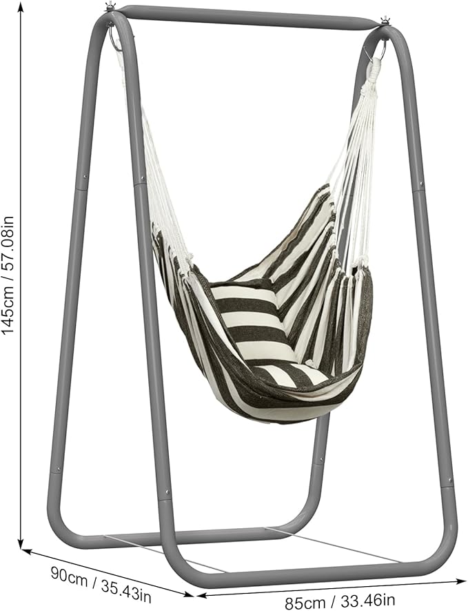Hammock Chair Stand A-Frame Swing Stand for Indoor &amp Outdoor 220lbs Capacity Includes Pillow Powder-Coated Steel for Patio Garden Backyard(Included Hammock)