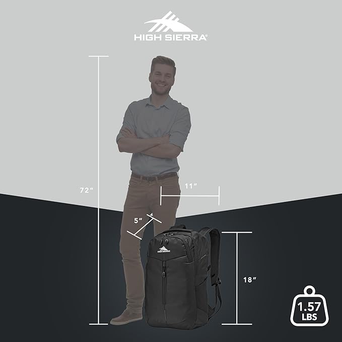 High Sierra Swerve Pro Backpack with Laptop Pocket + Tablet Sleeve Fits most 17” Laptops 27L Black