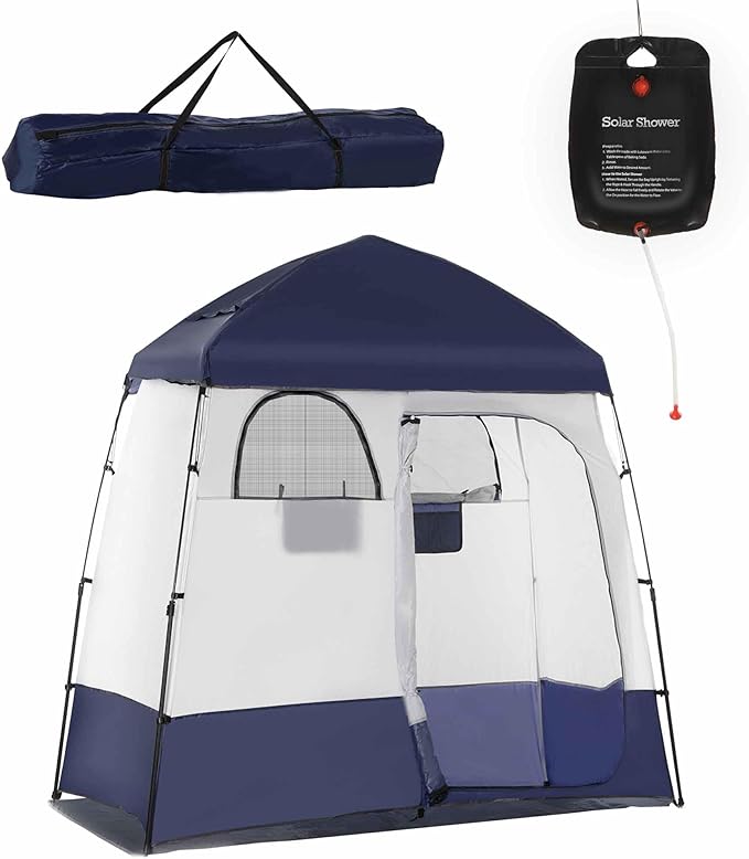 Camping Shower Tent - Instant Setup 2 Room Privacy Shelter w/20L Shower Bag 2000mm Waterproof Enclosure &amp Detachable Floor Portable Bathroom Tent for Beach/Camping/RV
