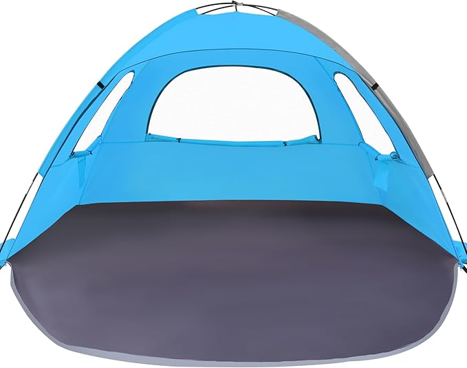 WhiteFang Beach Tent Anti-UV Portable Sun Shade Shelter for 3/4/6/8 Person Extendable Floor with 3 Ventilating Mesh Windows Plus Carrying Bag Stakes and Guy Lines
