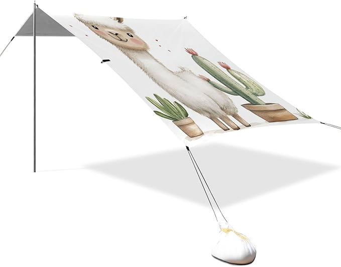 ALAZA Cute_Llamas with Cactus on White Beach Tent Sun Shelter Portable Canopy Sunshade for Outdoor Camping Picnics Backyard Fun 10x9 ft