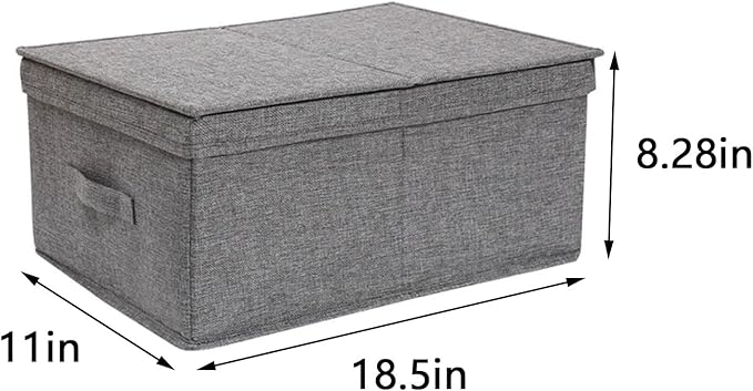 2 Pack Fabric Storage Bins with Lids Foldable Clothes Storage Bins Lidded Linen Storage Boxes Decorative Collapsible Basket with Handle for Bedroom Closet Office Clothes (Grey)