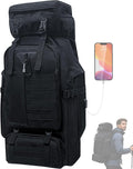 80L Camping Hiking Backpack Large Military Tactical Backpack with USB Charging Port Waterproof Travel Daypack With Carabiner Outdoor MOLLE Rucksack for Men Women (Black)